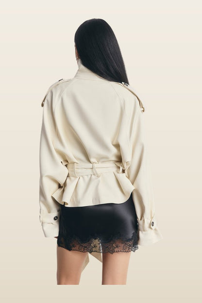 Cropped Funnel Neck Trench — model back