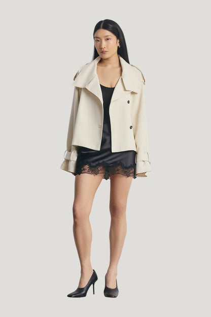 Cropped Funnel Neck Trench — model front