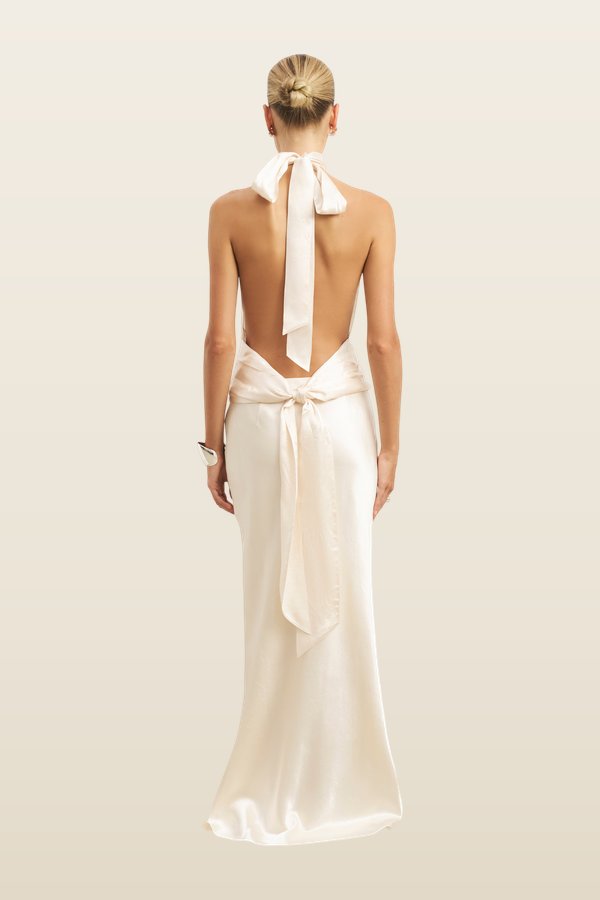Crushed Satin Bias Cut Maxi Skirt — model back