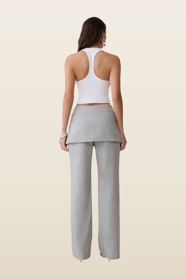 Daisy Wrap Skirt Straight Leg Pants - Charcoal Marle — model back