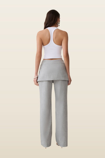 Daisy Wrap Skirt Straight Leg Pants - Charcoal Marle — model back