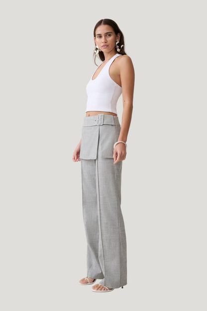 Daisy Wrap Skirt Straight Leg Pants - Charcoal Marle — model side