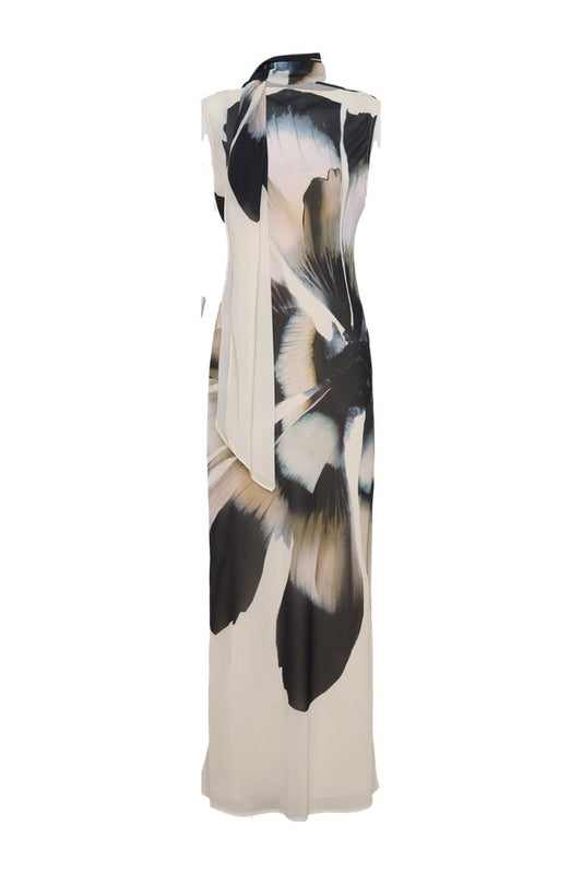 Dakota Chiffon Maxi Dress With Scarf - Ivory Oversized Floral Print — packshot