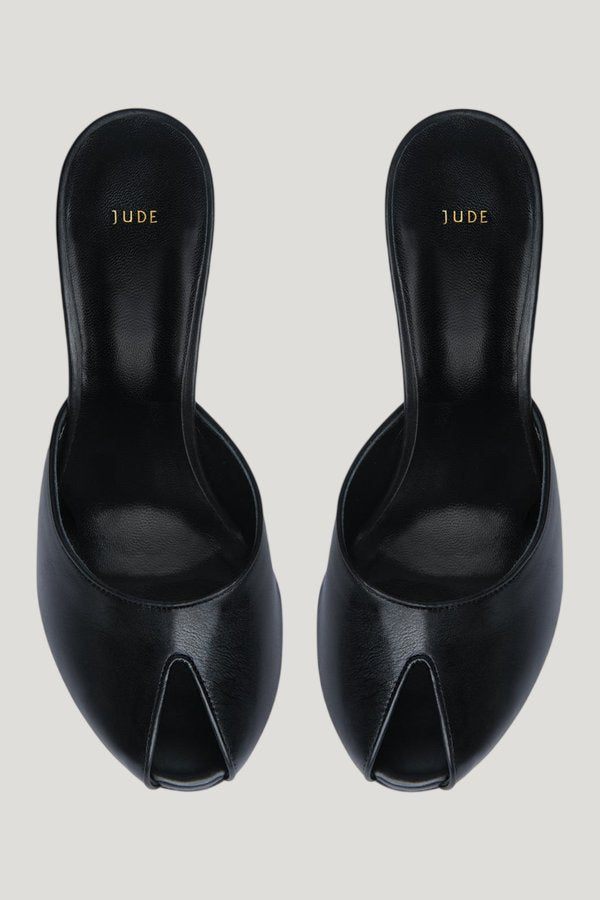 Date Mule in Black Creased Leather — extra