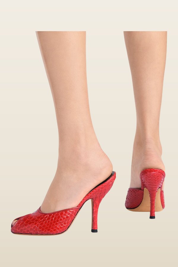 Date Mule Red Python Leather — model back