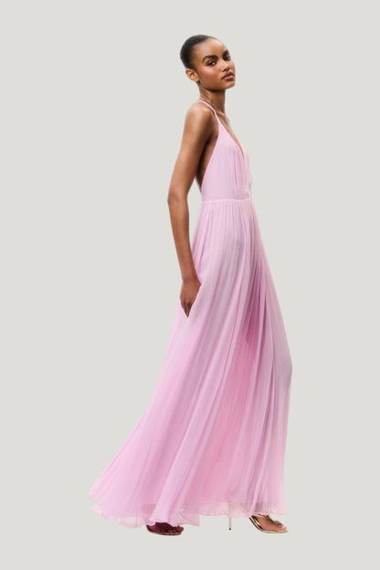 Dayna Chiffon Open Back Maxi Dress — model side