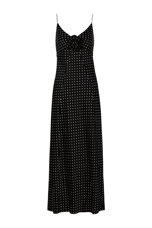 Deep V Rosette Gown (Black Polka Dot) — packshot