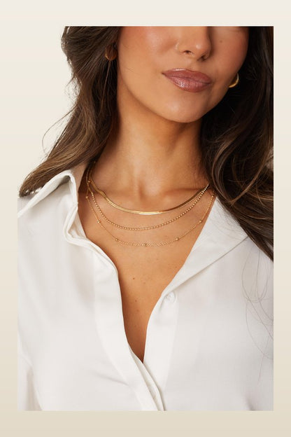 Delia Gold Layered Necklace — model back