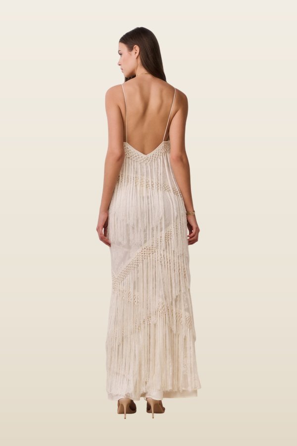 Delphi Fringe Lace Gown — model back