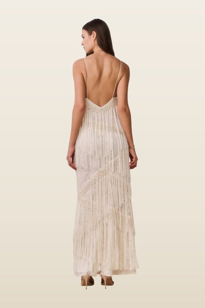 Delphi Fringe Lace Gown — model back