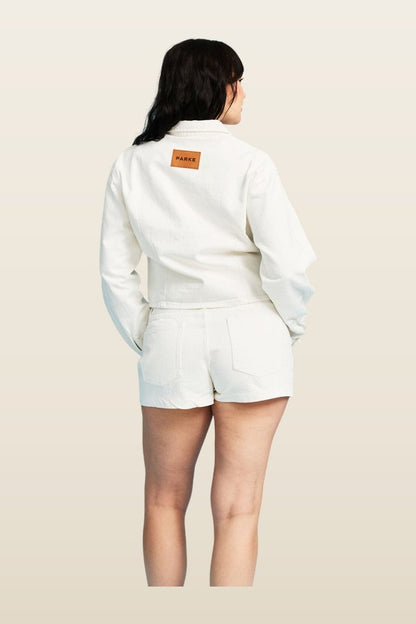 Denim Mini Shorts — model back