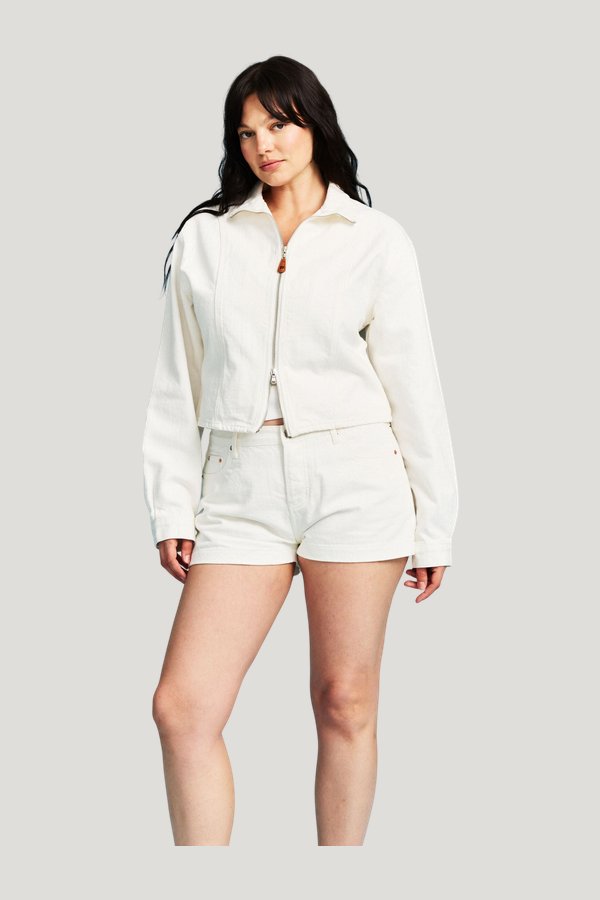 Denim Mini Shorts — model front