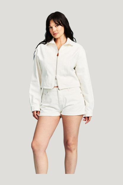 Denim Mini Shorts — model front