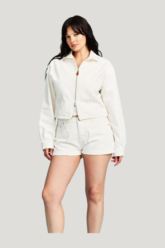 Denim Mini Shorts — model front