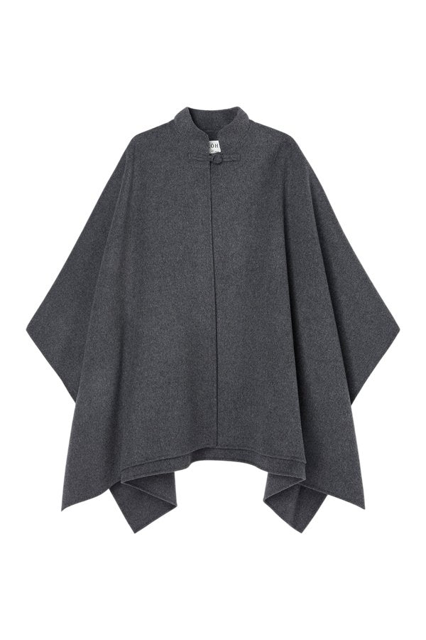 Double-faced wool pankou closure poncho | dark grey melange — packshot
