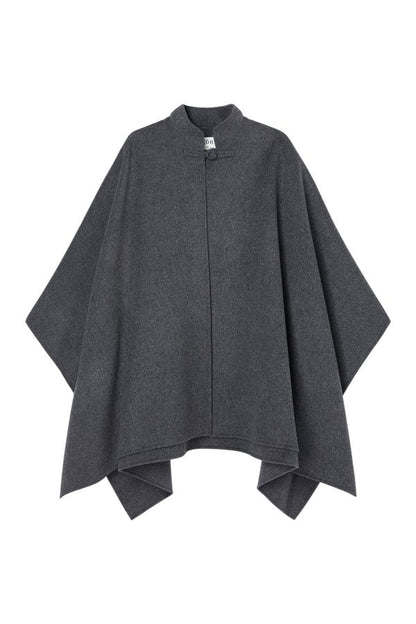 Double-faced wool pankou closure poncho | dark grey melange — packshot
