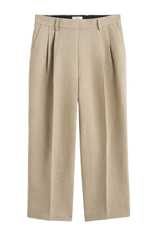 Double-pleat cropped linen trousers — packshot