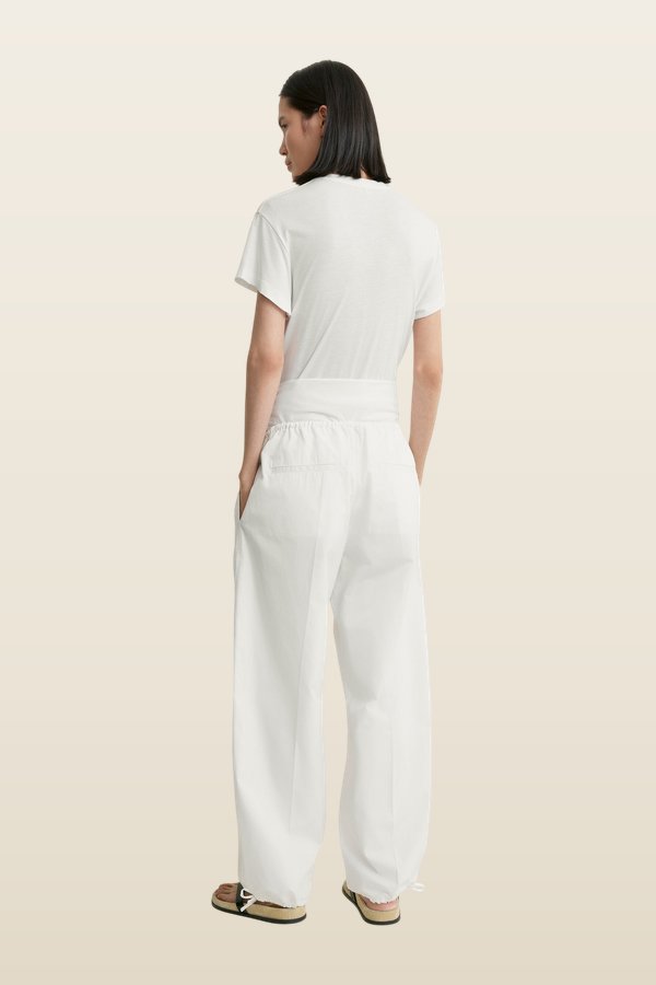 Drawstring cotton trousers — model back