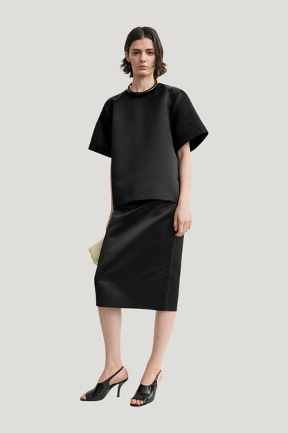 Duchess satin tee — model front