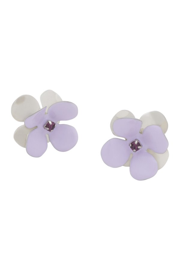 Purple enamel daisy stud earrings — packshot