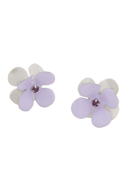 Purple enamel daisy stud earrings — packshot
