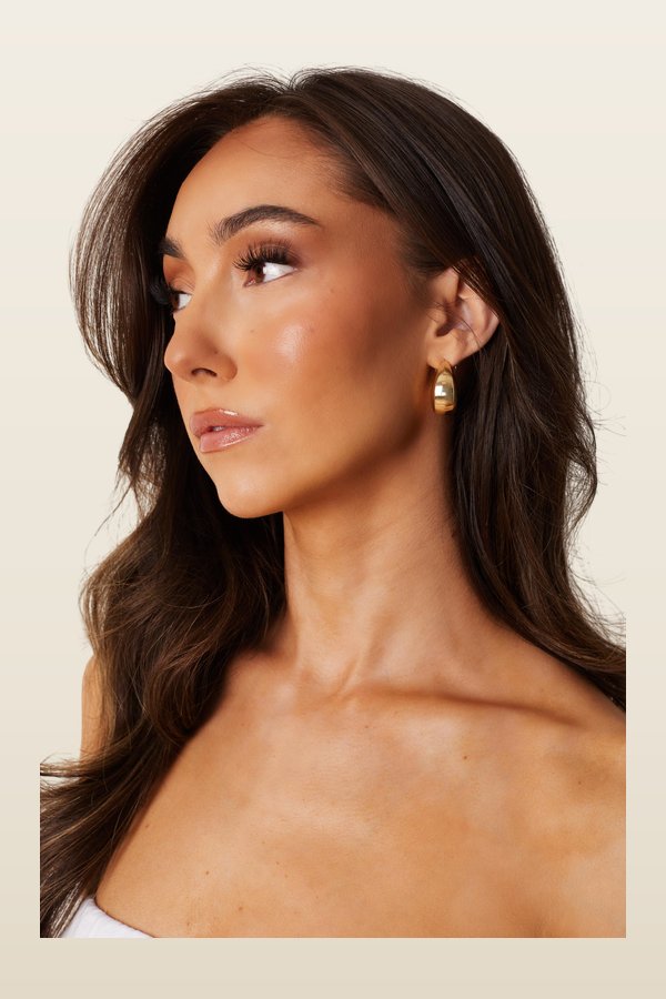 Elena Gold Drop Earrings — model back