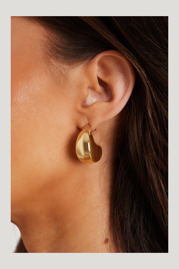 Elena Gold Drop Earrings — model side
