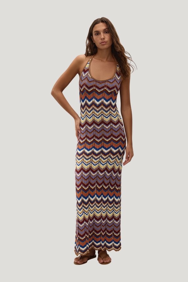 Elisa Maxi Dress Cadaquès Stripe — model front