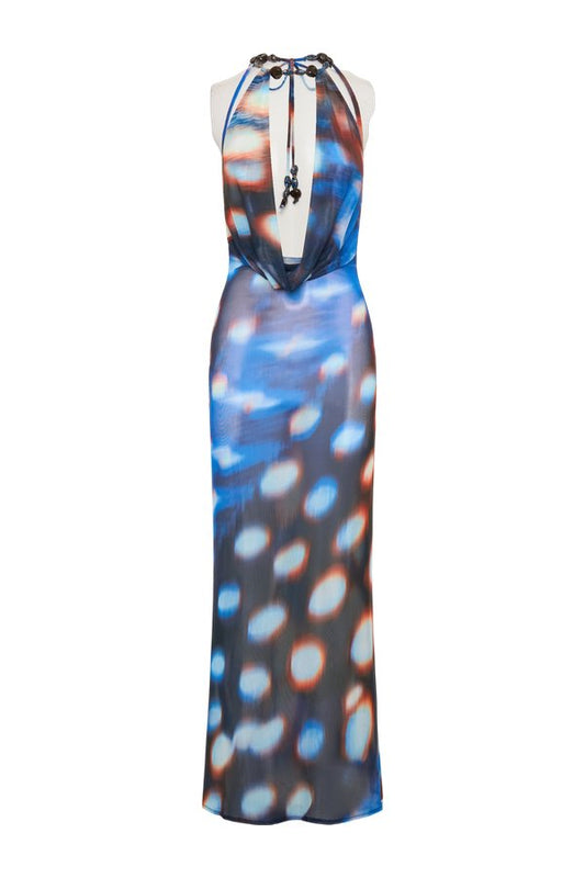 Ethel Mesh Cowl Plunge Maxi - Blue Abstract Print — packshot
