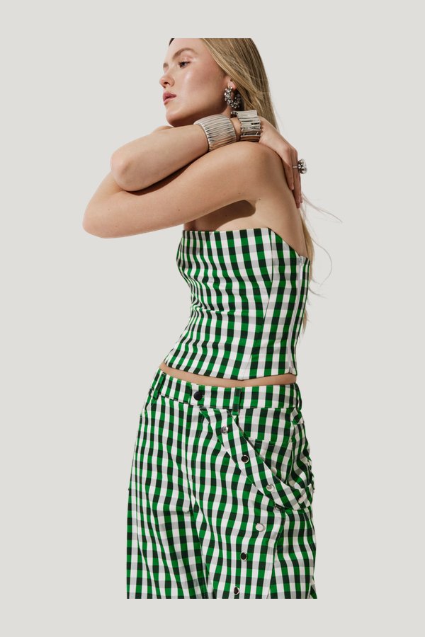 Etta bandeau in Gingham — model side