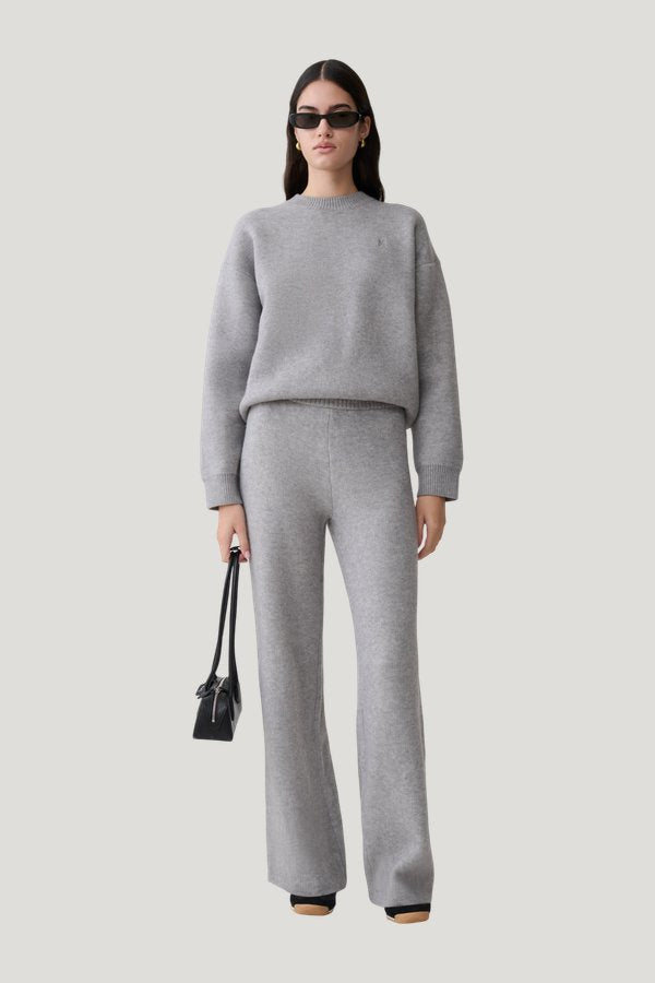 Evan Knit Wide Leg Pants - Grey Marle — model front