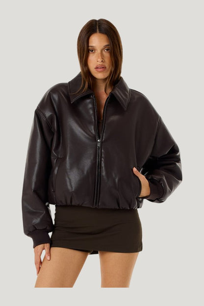Faux Leather Bomber Jacket — carry 2