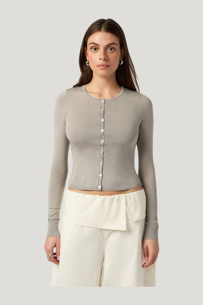Fitted Heather Grey Cardigan — carry 2