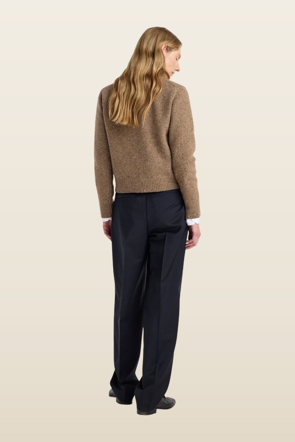 Fitted mouliné crewneck | mouliné taupe melange — carry 4