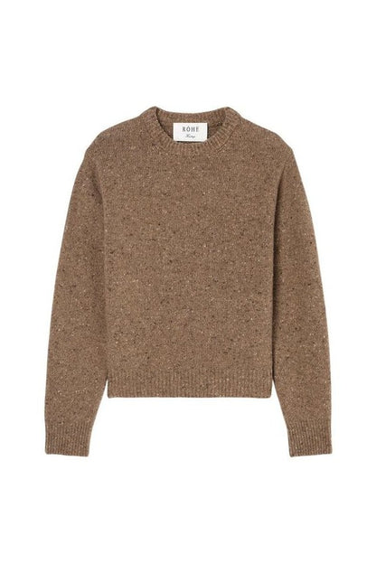 Fitted mouliné crewneck | mouliné taupe melange — packshot
