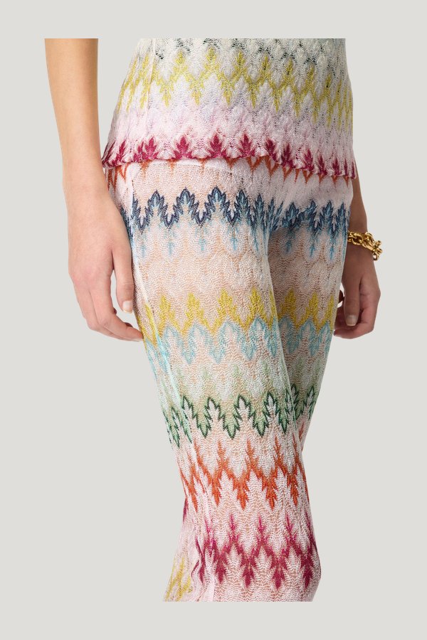 Flare trousers in viscose-blend lamé with zig zag motif — extra