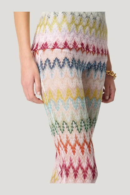 Flare trousers in viscose-blend lamé with zig zag motif — extra