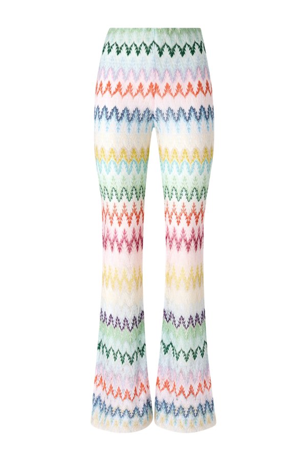 Flare trousers in viscose-blend lamé with zig zag motif — packshot