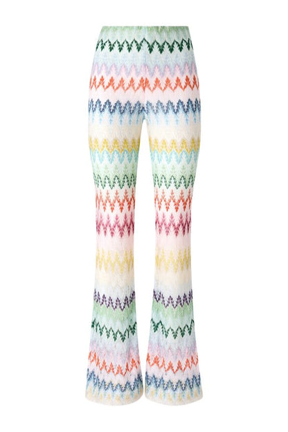 Flare trousers in viscose-blend lamé with zig zag motif — packshot