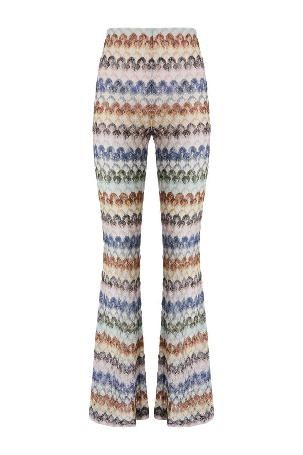 Flare viscose lamé trousers with lace motif — packshot