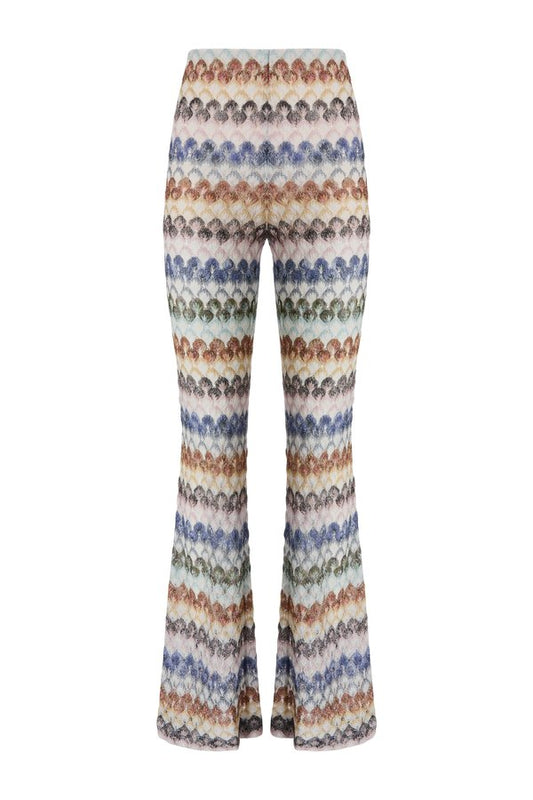 Flare viscose lamé trousers with lace motif — packshot