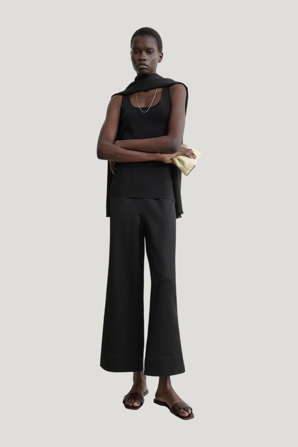 Fluid satin trousers — model front