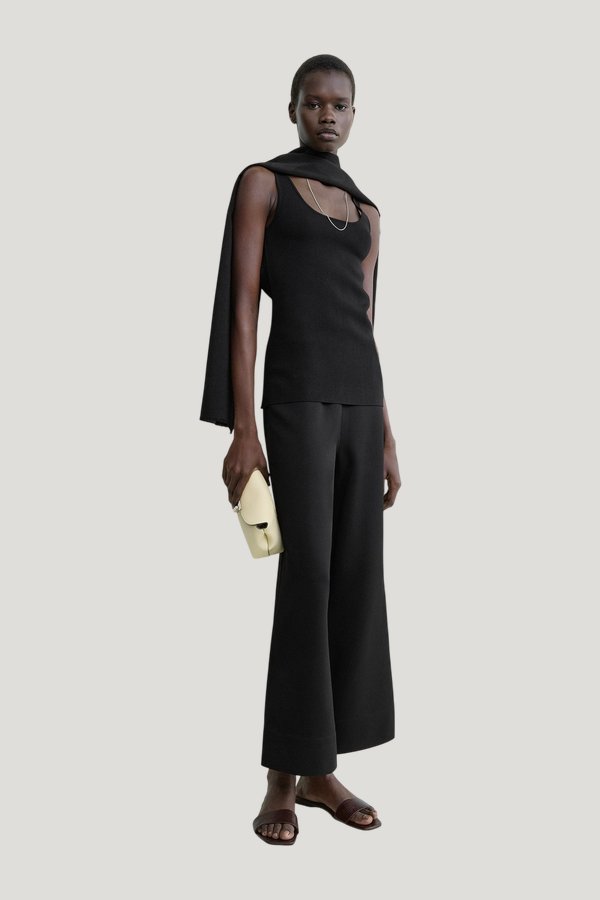 Fluid satin trousers — model side