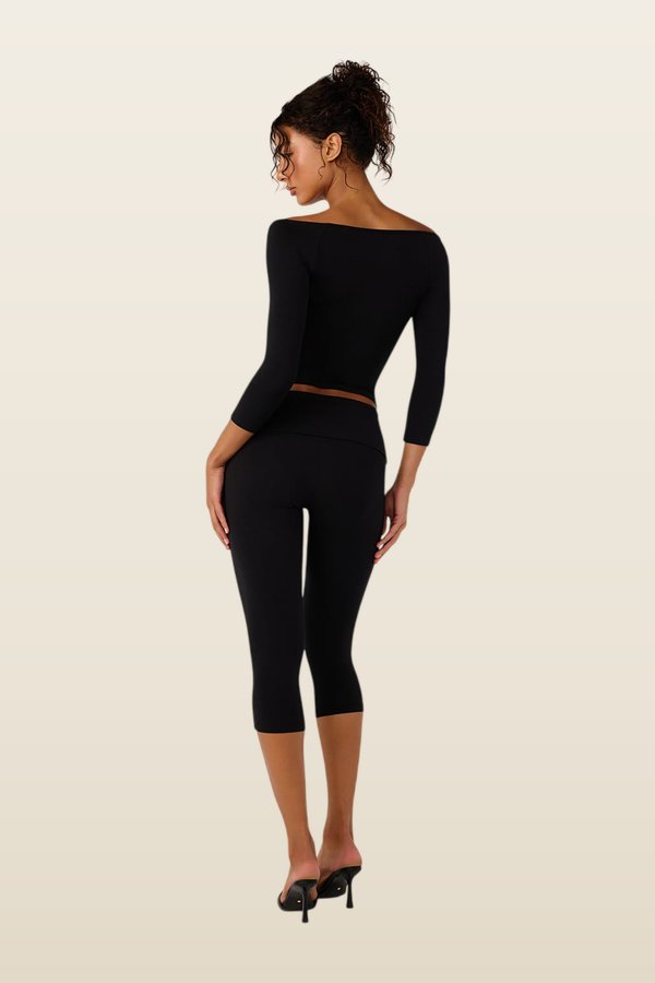 Foldover Jersey Capri Leggings — model back