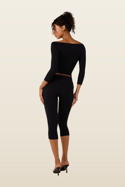 Foldover Jersey Capri Leggings — model back