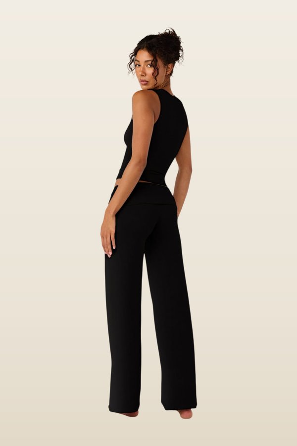 Foldover Jersey Straight Leg Pants — model back