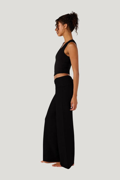 Foldover Jersey Straight Leg Pants — model side