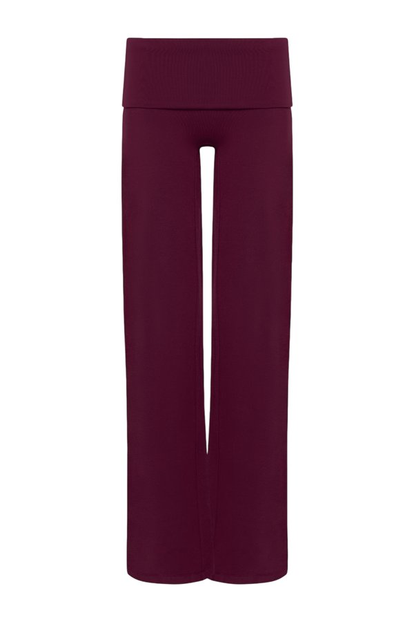 Foldover Jersey Straight Leg Pants | Deep Berry — packshot