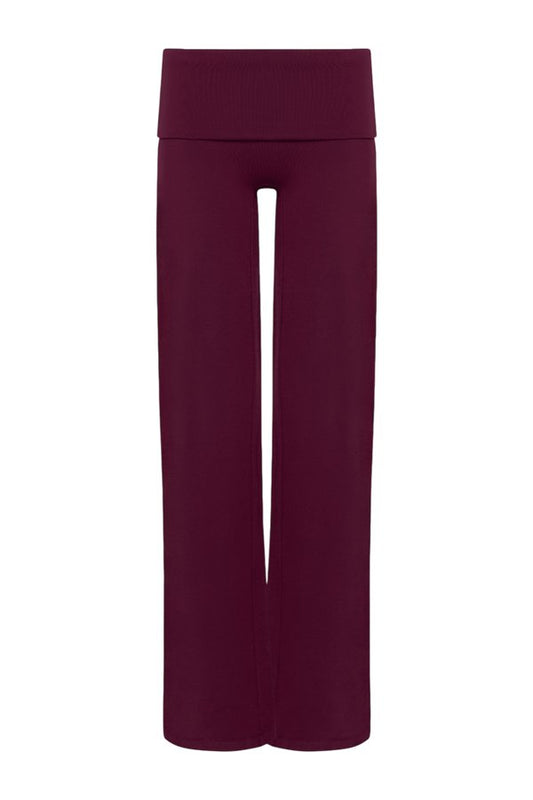 Foldover Jersey Straight Leg Pants | Deep Berry — packshot
