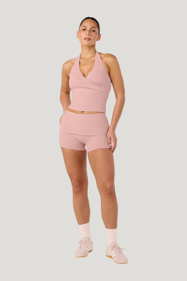 Form Invisible Scrunch Fold Over Shorts | Dusty — model front